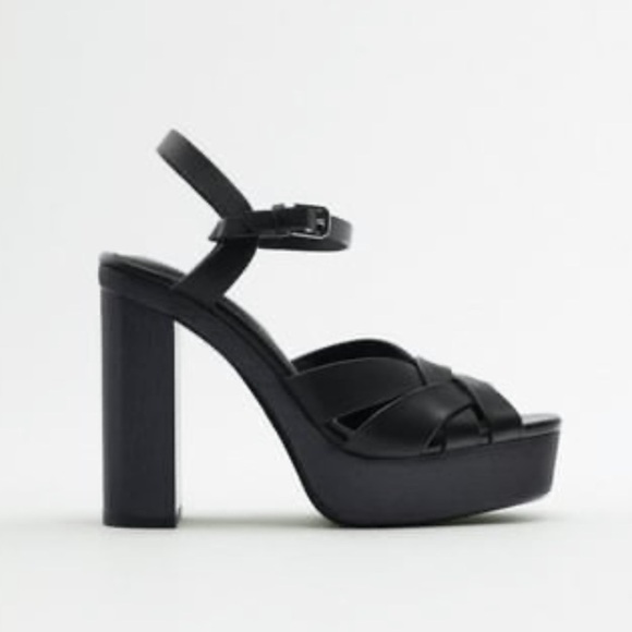 ZARA Platform Heeled Leather Sandals BNWT - Picture 7 of 8